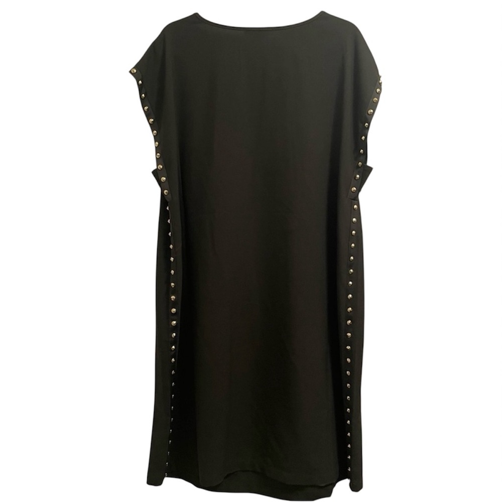 Black Midi Dress, Heavy Gold Studs, Scoop Neck, Rock n Roll, Flowy, Goth, Moto - Picture 5 of 10